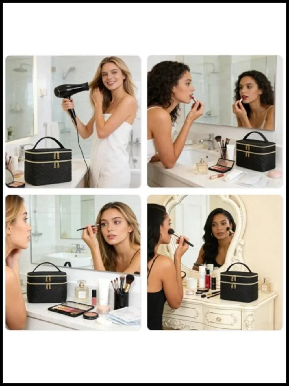 Travel Makeup Bag Women Double Layer Large Cosmetic Case Water-resistant